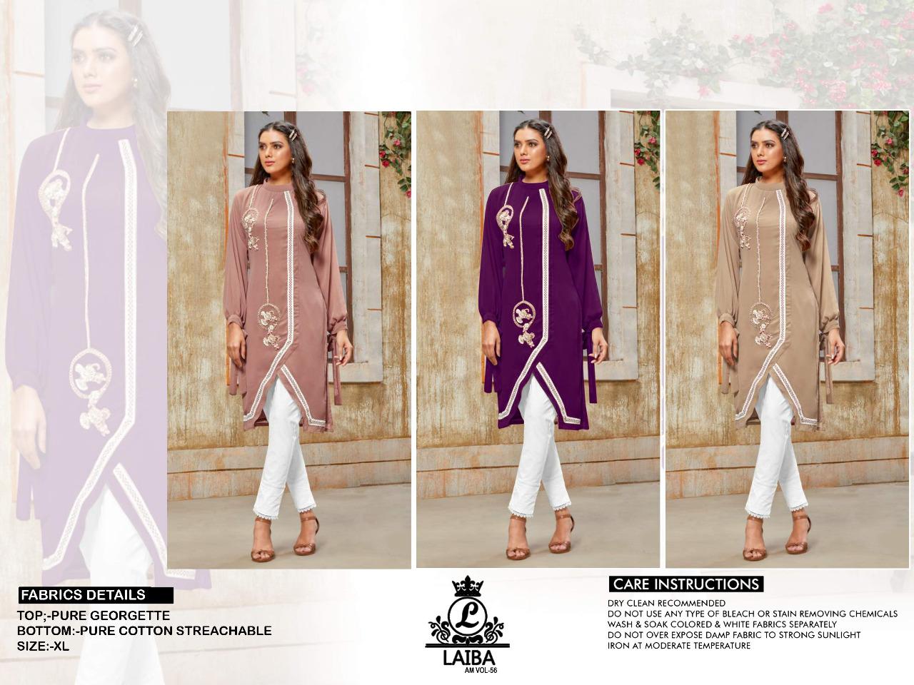 Laiba Am 56 Latest Fancy Casual Wear Pure Georgette Top With cotton satin stretchable Bottom Readymade Collection